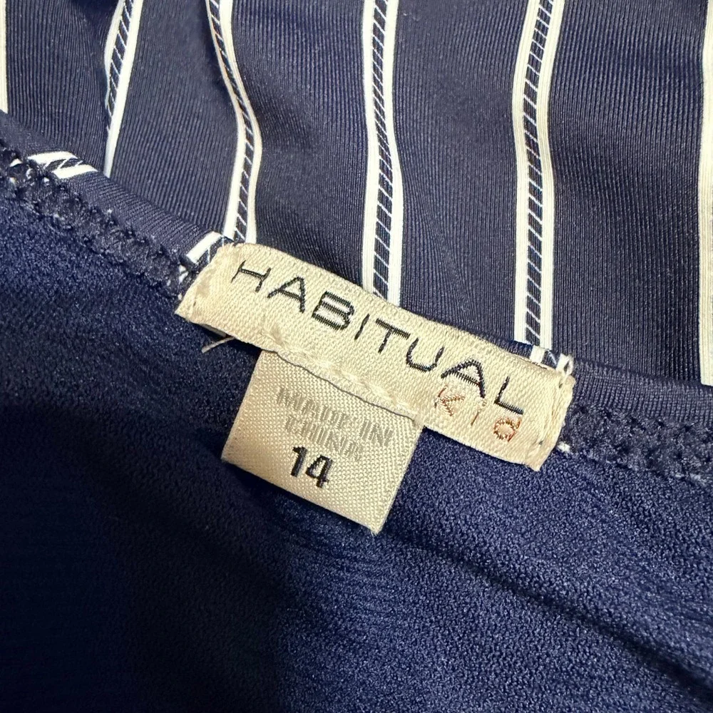 Habitual Girl Navy White Striped Ruffle One Piece Swimsuit Girls Size 14